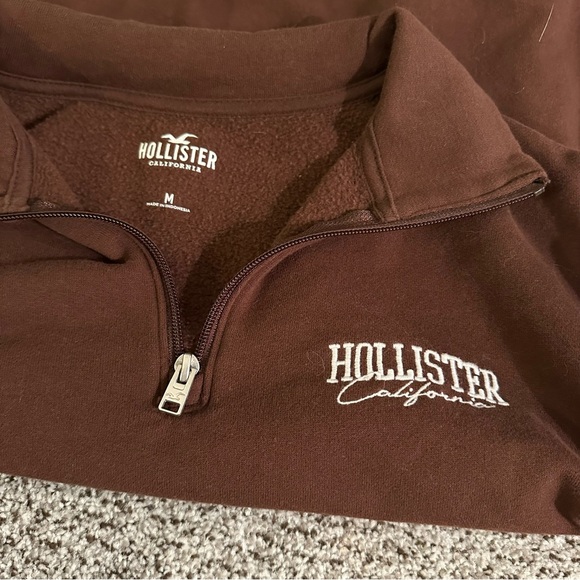 HOLLISTER California M 1/4 Zip Brown Fleece Sweatshirt R $49 - Picture 6 of 11